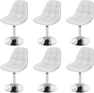 Set van 6 eetkamerstoelen MCW-A60, draaistoel, chroom ~ kunstleer wit