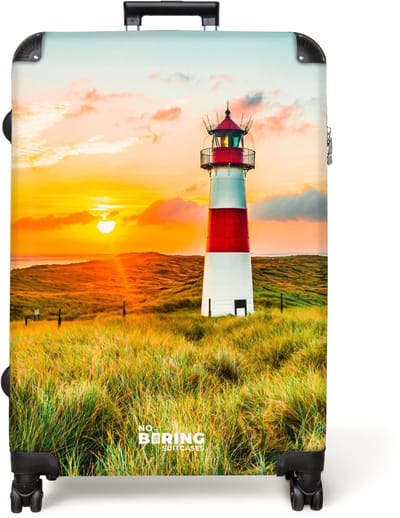 NoBoringSuitcases.com® - Koffer groot - Reiskoffer lichtgewicht - Vuurtoren bij zonsondergang - Rolkoffer met 4 wielen - Grote trolley XL - 98 liter bagage