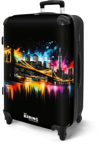 NoBoringSuitcases.com® - Koffer groot - Rolkoffer lichtgewicht - Stad met verlichte brug en kleurrijke reflecties - Reiskoffer met 4 wielen - Grote trolley XL - 20 kg bagage - Valiezen middelgroot - Hardcase bagagekoffer - Suitcase large