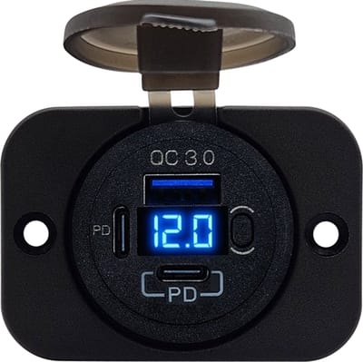 THAR Inbouw USB-C Lader 45W – Met LED Voltmeter - Blauw