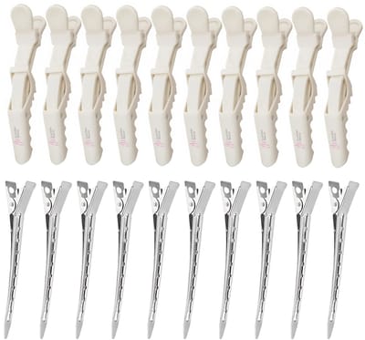 Guardian Beauty Haarklemmen - Professionele kappers haarklemmen - Kappers Alligator Haarklemmen - 10 stuks Wit en 10 stuks Zilver - Sterke Grip Kunststof en Metaal Sectieclips voor Salon-, Kapper- en Thuisgebruik