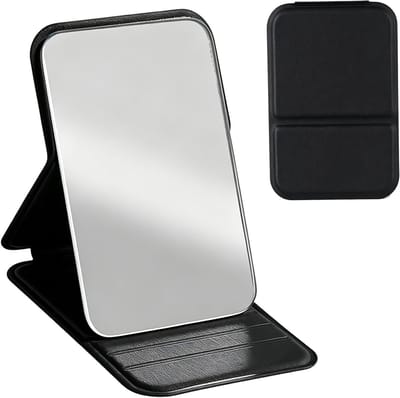 Draagbare Make-up Spiegel met PU Leren Tas, Handzaam en Lichtgewicht, Ideaal voor Reizen en Dagelijks Gebruik, Beige