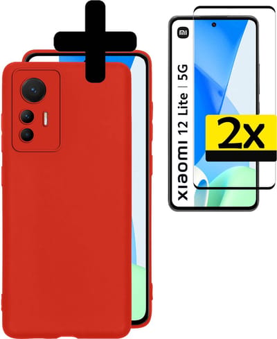 Hoesje - Met 2x Screenprotector - Geschikt voor Xiaomi 12 Lite - Sterk & Shockproof - Back Cover - Siliconen Case - Telefoon Hoes - Telefoonhoesjes - Rood