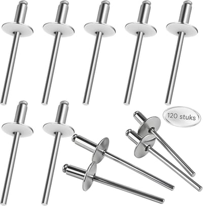QTTVBTNA – Blindnieten Met Grote Flens - Popklinknagels - Aluminium Klinknagel Set - 4,8 x 20 mm - Corrosiebestendig Materiaal - Sterke Bevestigingskracht - Lichtgewicht En Robuust Design - Ideaal Voor Binnen En Buiten - 120 Stuks