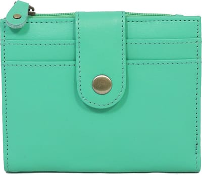 Mintgroene portemonnee van leer - groene portefeuille van leder met lus en ritsvakje - voor min. 8 passen - 10 x 13 cm - STUDIO Ivana