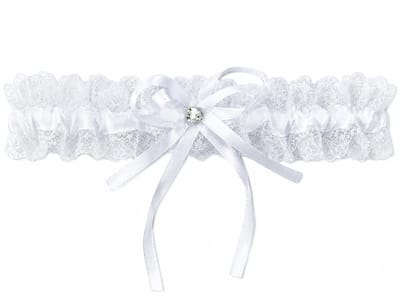 Dailygoods- Kousenband Kanten - Bruiloft - Verstelbare Elastische Band - Zwart/Wit - Kristal Versiering - Geschikt voor Diverse Gelegenheden - Bruidskousenband