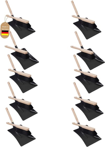 10x stoffer en blik set ZWART geverfd stoffer en blik bezem voor het vegen kolenschep handveegset stoffer en blik stoffer en blik - geschikt voor kamperen bezem en blik