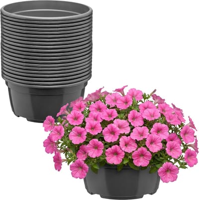 Garronda Set van 20 ronde kunststof plantenbakken met drainage (Anthraciet, Ø19 x 9,5 cm – 2,2 L) GD-KW-B-Anthracite