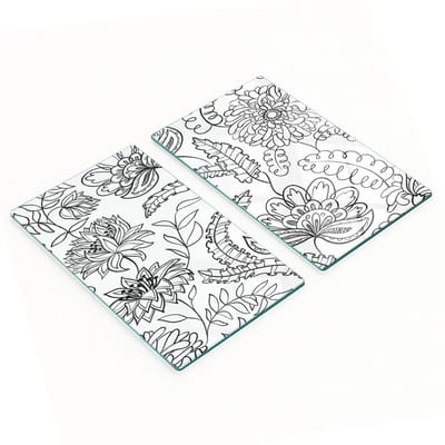 Glazen serveerplanken voor in de keuken met een grafisch bloemenpatroon, 2x30x52 cm