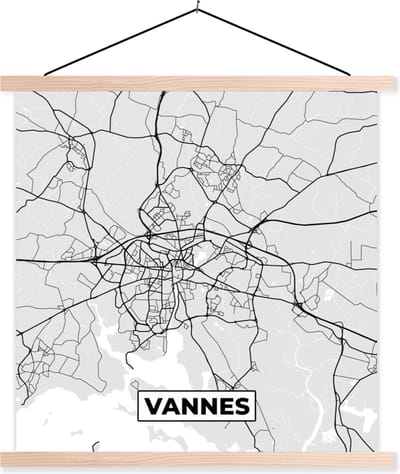 Posterhanger incl. Poster 40x40 cm - Schoolplaat - Stadskaart - Frankrijk - Kaart - Vannes - Plattegrond - Textielposter - Blanke latten - Stadskaart