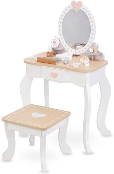 MIRA® Make Up Tafel Kind - Kaptafel Kind - Make Up Tafel Kinderen - Natuurlijk hout - 33cm x 33cm x 85cm