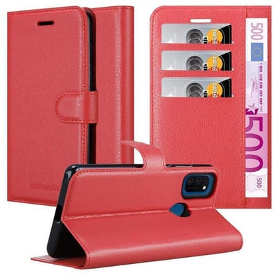 Cadorabo Hoesje geschikt voor Samsung Galaxy M21 / M30s in KARMIJN ROOD - Beschermhoes met magnetische sluiting, standfunctie en kaartvakje Book Case Cover Etui