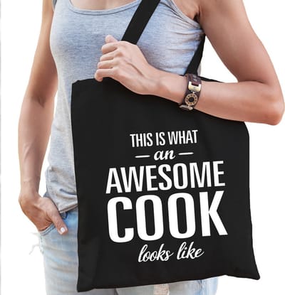 Awesome cook / geweldige kok cadeau katoenen tas zwart voor dames - kado tas / beroepen / tasje / shopper