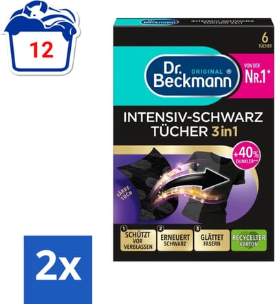 Dr. Beckmann - Kleurverzorging - Intensive Black 2 in 1 - Donkere Was - 6 Doekjes - Voordeelverpakking - 2 stuks