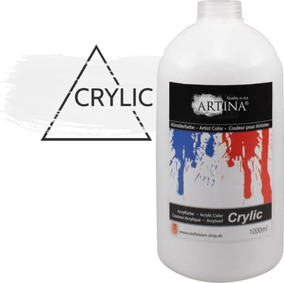 Artina Crylic Acrylverf titaanwit 1000 ml acryl verf tubes 1L plakkaatverf - Hoge Dekkracht, Kleurkracht en Lichtechtheid