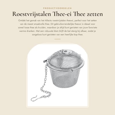 Dailygoods- Thee-ei Roestvrij Staal 6,5 Cm - Theebal/Kruidenzeef - Ideaal voor Losse Thee - Ketting voor Ophangen - Robuuste Klem - Eenvoudig Te Gebruiken