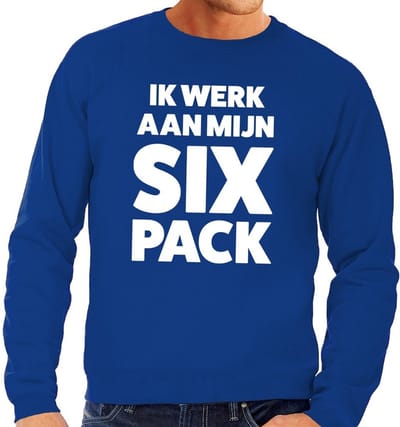 Ik werk aan mijn SIX Pack tekst sweater blauw heren - heren trui Ik werk aan mijn SIX Pack S