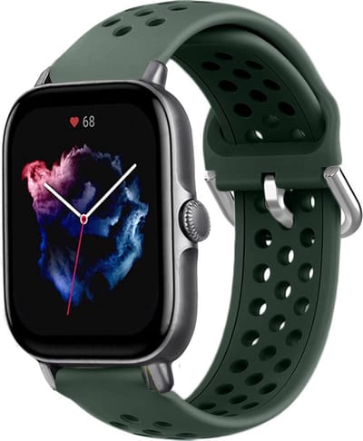 Siliconen sport bandje met gaatjes - Geschikt voor Xiaomi Amazfit Bip / Bip Lite / Bip S / Bip U / Bip U Pro / Amazfit GTS / GTS 2 / GTS 3 / GTS 4 - Mini bandje - Sport bandje - Legergroen