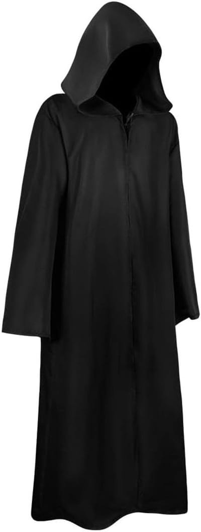 Volwassen Jedi Robe Kostuum met Kap - Zwart Gewaad voor Halloween, Cosplay en Feestjes - Ideaal voor Mannen en Vrouwen