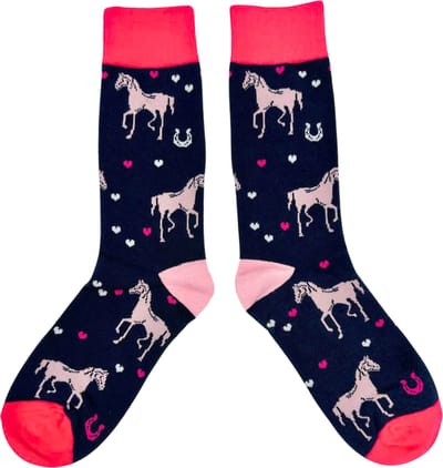 Tutti Footi - Sokken met Paarden, Hoefijzers & Hartjes - maat 36-40 - Cadeau voor de paardenliefhebber - roze