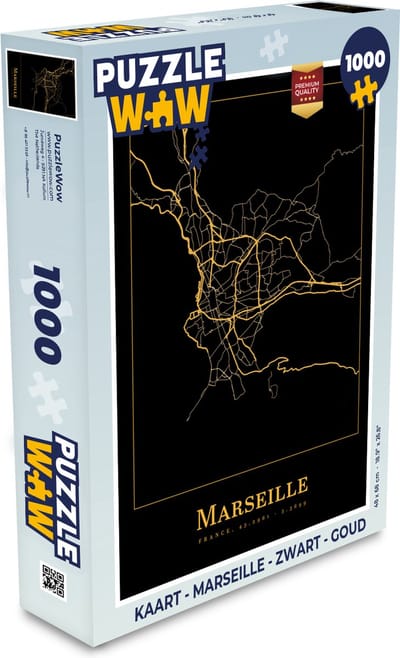 Puzzel Kaart - Marseille - Zwart - Goud - Legpuzzel - Puzzel 1000 stukjes volwassenen