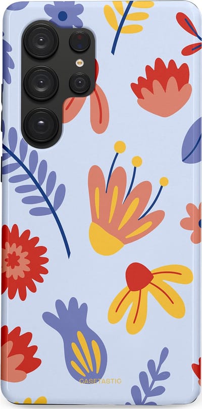 Casetastic hoesje geschikt voor Samsung Galaxy S25 Ultra - Dubbellaagse bescherming - Bloemenwind - Fashion Case - Lichtblauw Terracotta Geel