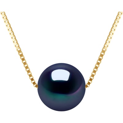 Ketting gekweekte parel Zoetwater Round and Black 9-10 mm Venetiaans Geel Gouden Ketting