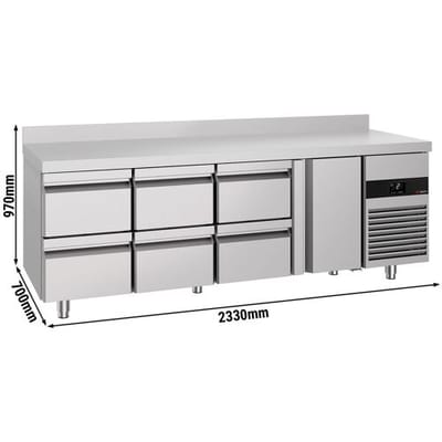 GGM Gastro Kühltisch PREMIUM - 2330x700mm - mit 1 Tür - 6 Schubladen - mit Aufkantung
