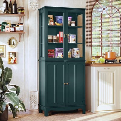 Glazen keukenkasten met verstelbare planken – Vrijstaand en klassiek design in groen