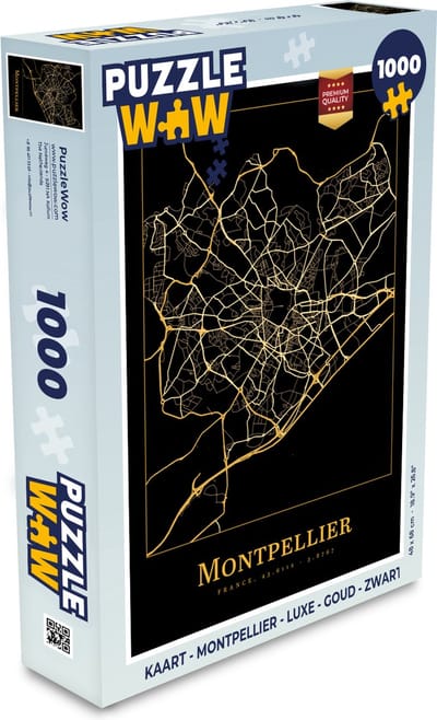 Puzzel Kaart - Montpellier - Luxe - Goud - Zwart - Legpuzzel - Puzzel 1000 stukjes volwassenen