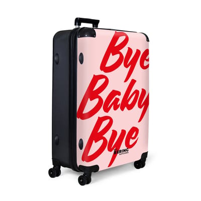 NoBoringSuitcases.com® - Koffer groot - Reiskoffer lichtgewicht - Roze met rode quote 'bye baby bye' - Rolkoffer met 4 wielen - Grote trolley XL - 98 liter bagage