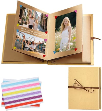 Dailygoods- Fotoalbum 17,5x11,5 cm - Doe-het-zelf Album - Accordeon Ontwerp - Zelfklevende Fotohoeken - Houtkleur - Voor Bruiloft/Verjaardag - Scrapbook
