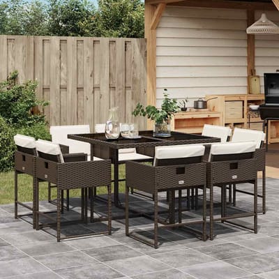 vidaXL - 9-delige - Tuinset - met - kussens - poly - rattan - bruin