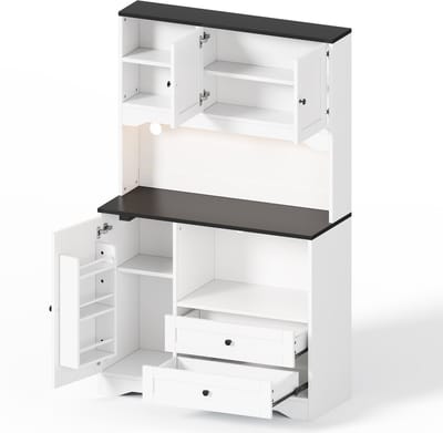 Hoge witte keukenkast - MDF opbergkast 163cm hoog met lades en planken - Ingebouwd stopcontact en LED - Voor eetkamer en keuken - 100x40x163 cm Wit