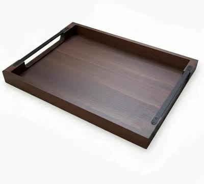 Dienblad met Handvatten (48 x 38 cm) – Rechthoekig Acaciahouten Serveerblad met Metalen Handvatten – Ontbijtblad & Serveerblad (Large)