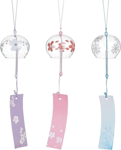 Handgemaakte Japanse Windgong Set van 3 in Roze, Blauw en Paars | Glazen Windbellen voor Verjaardagscadeau en Thuisdecoratie