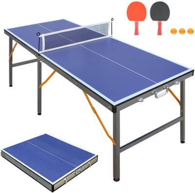 Opvouwbaar Tafeltennistafel 152,4x66,04x66,04cm Met Net En Racket Set Blauw MDF Voor Binnen Buiten Gebruik Geschikt Voor Kinderen En Volwassenen Inclusief 2 Rackets En Ballen Eenvoudige Montage