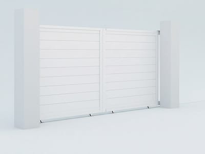 Vente-unique Elektrische schuifpoort in aluminium L374 x H180 cm wit - NAZARIO
