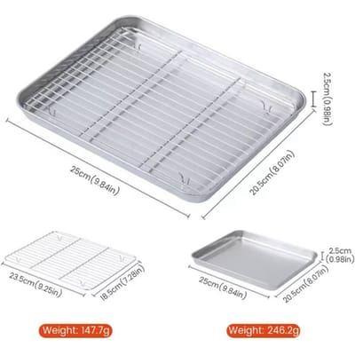 RVS bakplaat met rooster Cake bakken BBQ pan plaat oven Brownie rek koken braden grillen gereedschap M 25x20.5x2.5cm