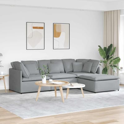 vidaXL - Modulaire - bank - met - voetenbank - en - kussens - stof - lichtgrijs