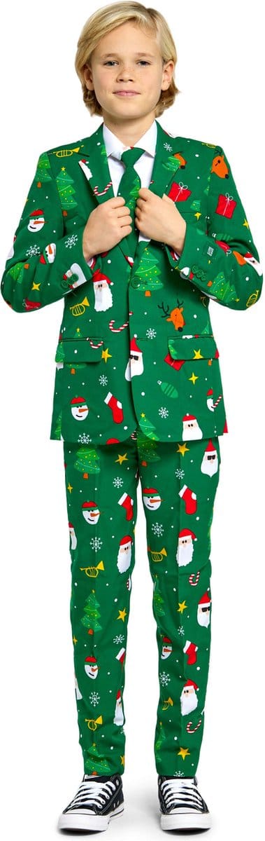 OppoSuits Tiener Festivity Green - Jongens Kerstpak - Kerst Outfit - Kerst - Groen - Maat: EU 146/152