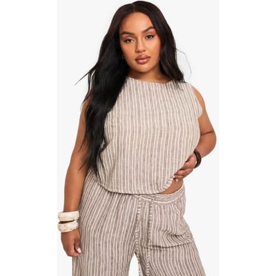 boohoo Dames PLUS MOUWLOOS TOP MET LOSSE PASVORM | Mocha | Maat: 18