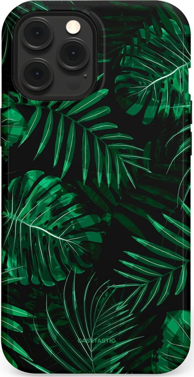 Casetastic hoesje geschikt voor Apple iPhone 12 Pro Max - MagSafe - Dubbellaagse bescherming - Jungle blad - Fashion Case - Donkergroen Zwart
