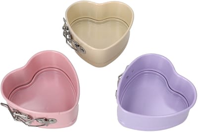 3-delige set hartvormige bakvormen in paars, beige, roze van roestvrij staal – 22277630