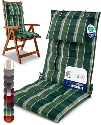 Hoge Rugleuning Kussens - Tuinstoel Kussens - Terras Ontspanning - 8cm Dikke Vulling - 120x50 cm - Groen geblokt