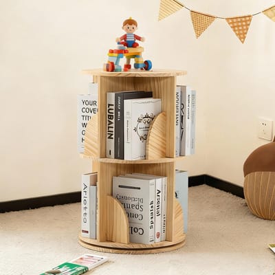 Ibenzoa® Draaibare houten boekenkast en bijzettafel met opbergruimte voor elke kamer