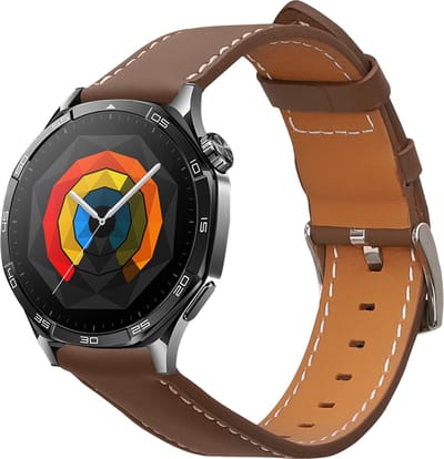 kwmobile lederen horlogebandje geschikt voor Huawei Watch GT5 46mm / GT5 Pro 46mm / GT4 46mm / Watch GT3 SE polsband - Echt leren smartwatch bandje - Activity tracker horloge band in bruin