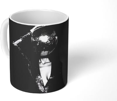 Mok - Koffiemok - Discobal - Gezicht - Glamour - Zwart - Mokken - 350 ML - Beker - Koffiemokken - Theemok