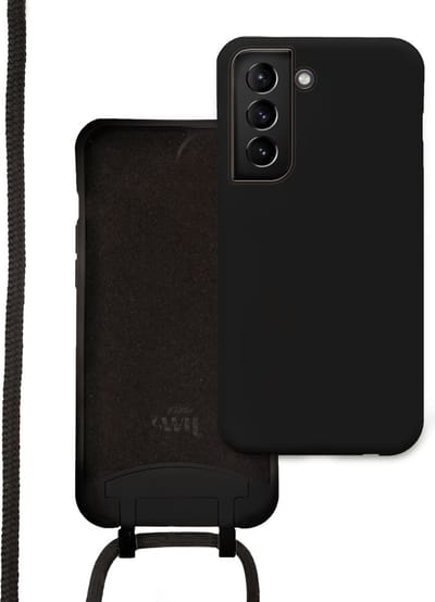 xoxo Wildhearts silicone case met koord - Telefoonhoesje met koord - Backcover hoesje met telefoonkoord - Forever Black Cord Case - geschikt voor Samsung Galaxy S21 Plus - zwart