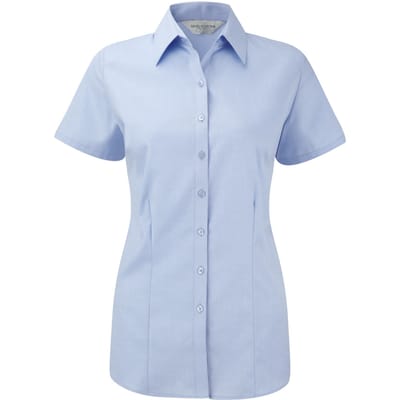 Russell Collection Shirt met korte mouwen in visgraatmotief voor dames/dames (Lichtblauw)